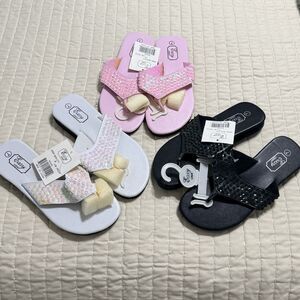 Easy USA Women's Sequin  3 Pack Of Flip Flops | Pink, Black, & White | Size 7 |